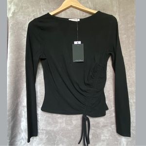 🎉NWT 4th & Reckless Long-Sleeve Side-Ruched Top, Size Women's Medium, Bla…